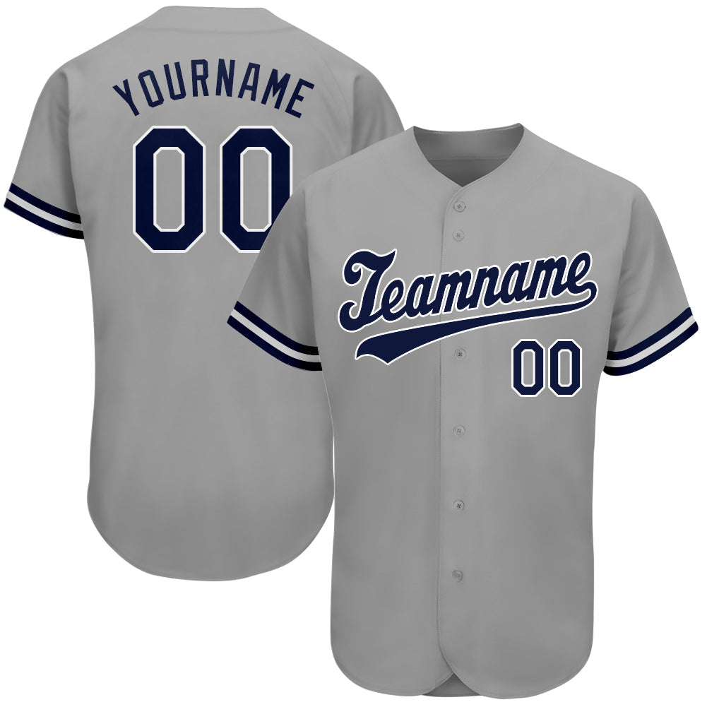 Custom Gray Navy-White Authentic Baseball Jersey - Main View