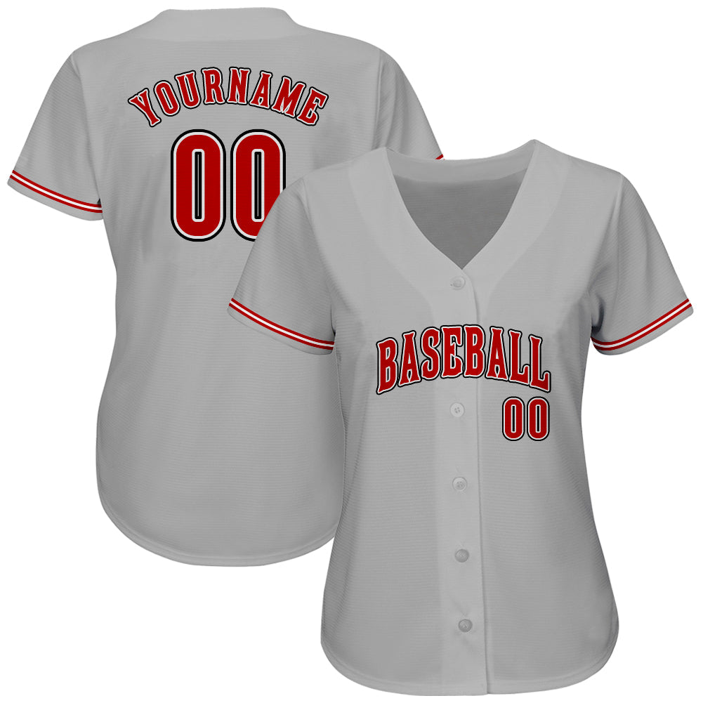 Custom Gray Red-Black Authentic Baseball Jersey view 2