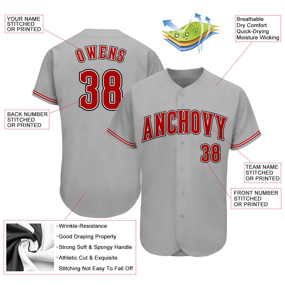 Custom Gray Red-Black Authentic Baseball Jersey view 3