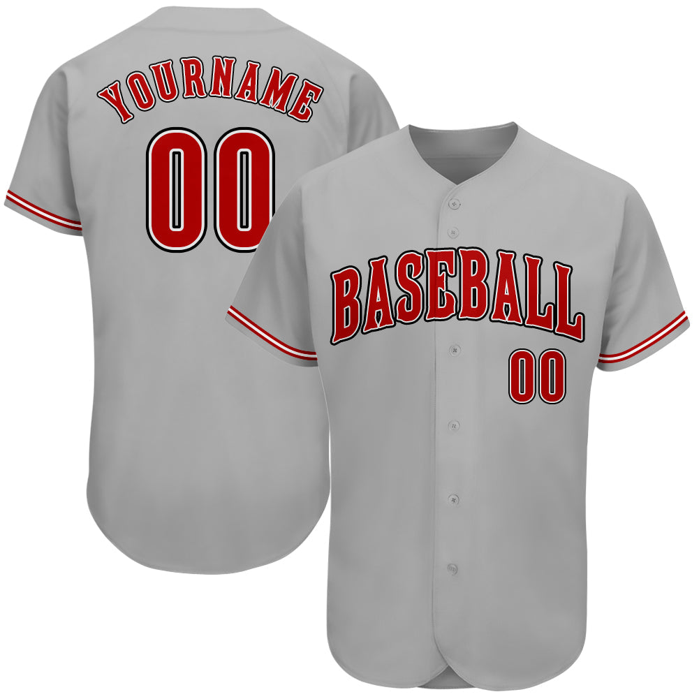 Custom Gray Red-Black Authentic Baseball Jersey - Main View