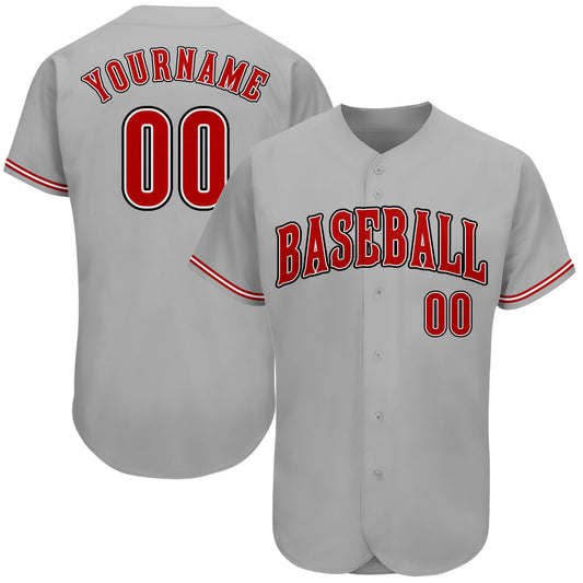 Custom Gray Red-Black Authentic Baseball Jersey - Main View