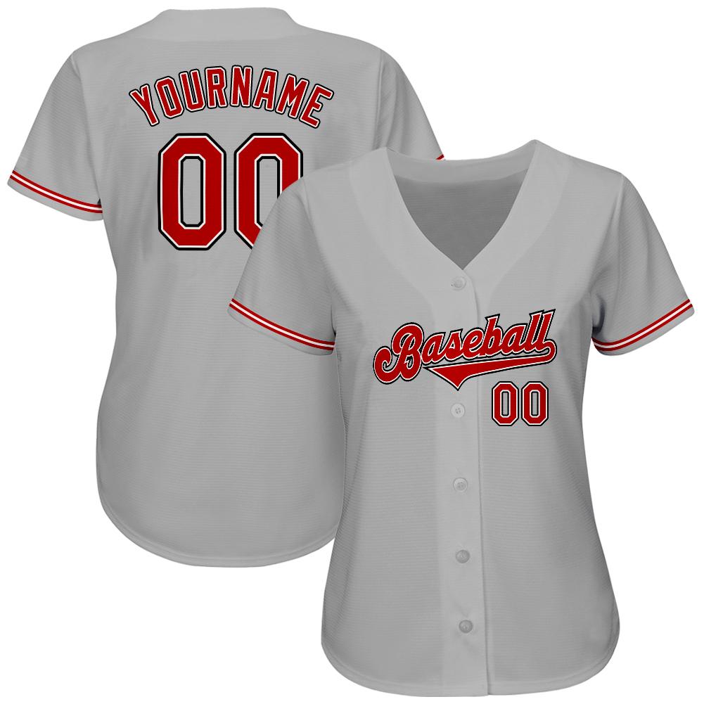 Custom Gray Red-Black Authentic Baseball Jersey view 2