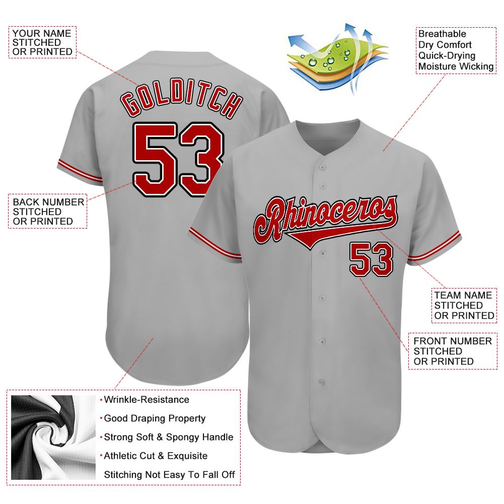 Custom Gray Red-Black Authentic Baseball Jersey view 3