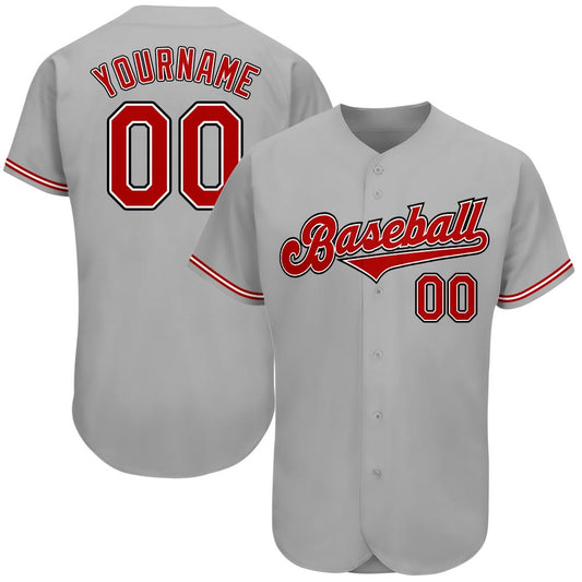 Custom Gray Red-Black Authentic Baseball Jersey - Main View