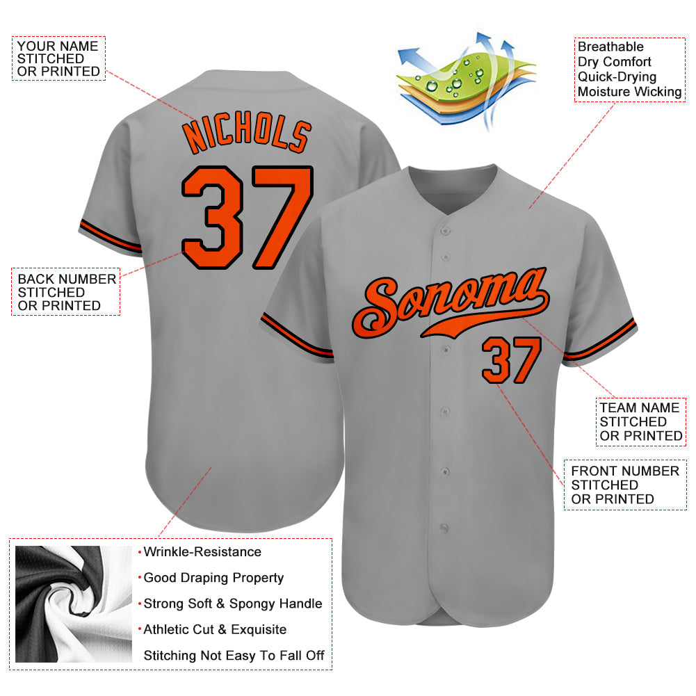 Custom Gray Orange-Black Authentic Baseball Jersey view 3