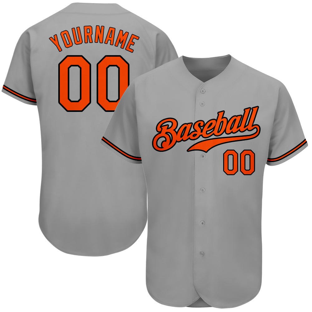 Custom Gray Orange-Black Authentic Baseball Jersey - Main View