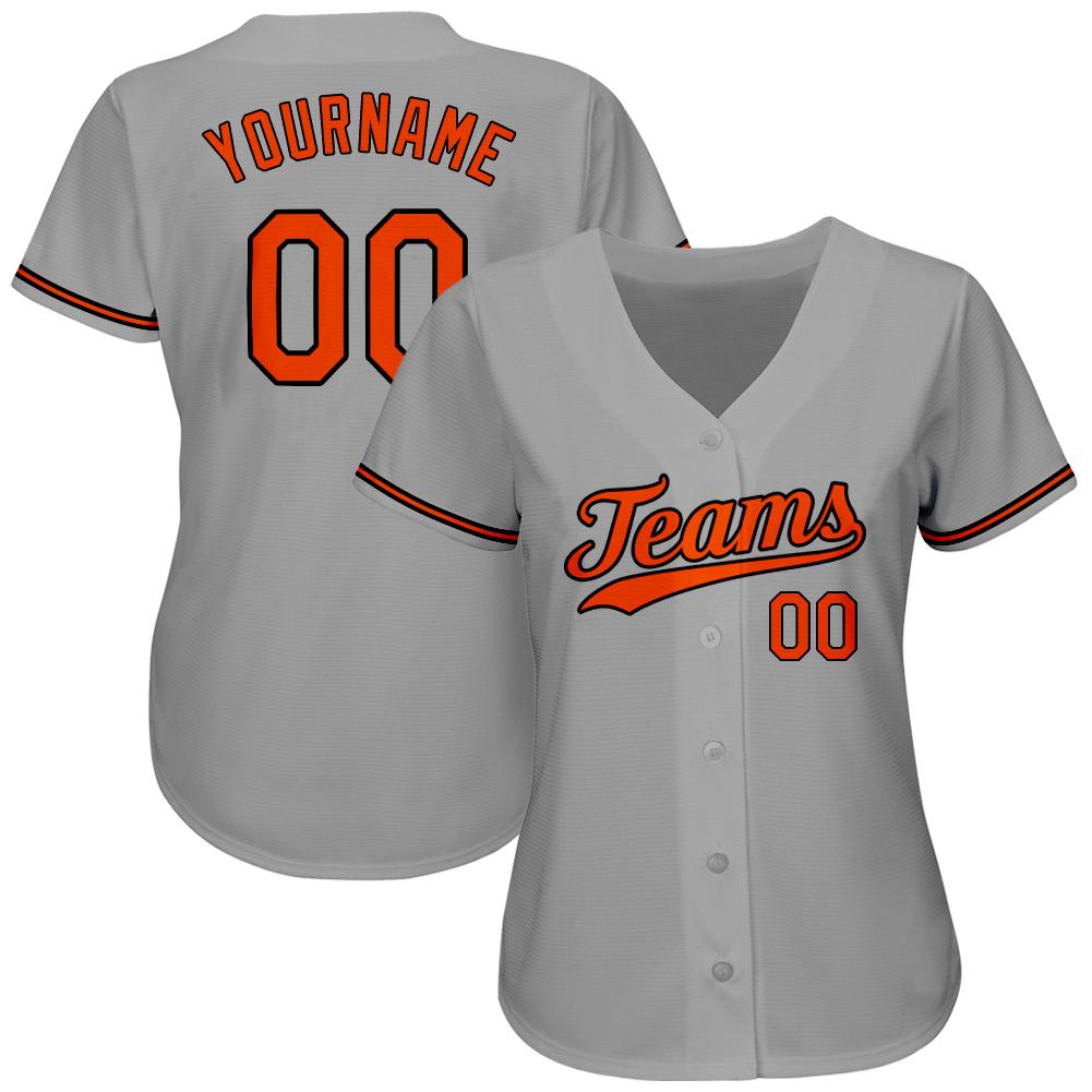 Custom Gray Orange-Black Authentic Baseball Jersey view 2