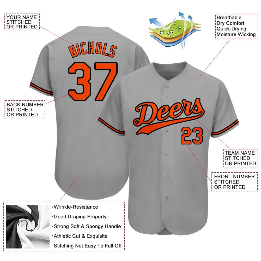 Custom Gray Orange-Black Authentic Baseball Jersey view 3