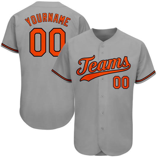Custom Gray Orange-Black Authentic Baseball Jersey - Main View
