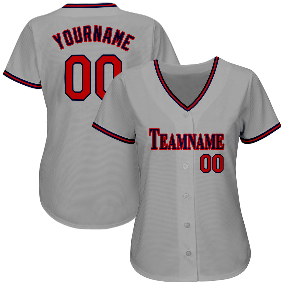 Custom Gray Red-Navy Authentic Baseball Jersey view 2