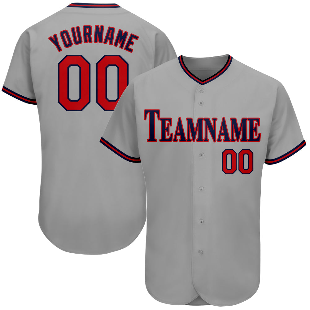 Custom Gray Red-Navy Authentic Baseball Jersey - Main View