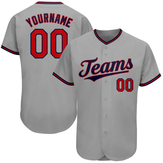 Custom Gray Red-Navy Authentic Baseball Jersey - Main View