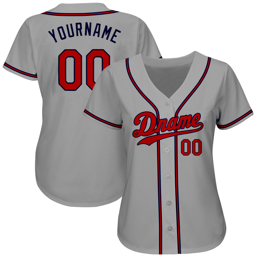 Custom Gray Red-Navy Authentic Baseball Jersey view 2