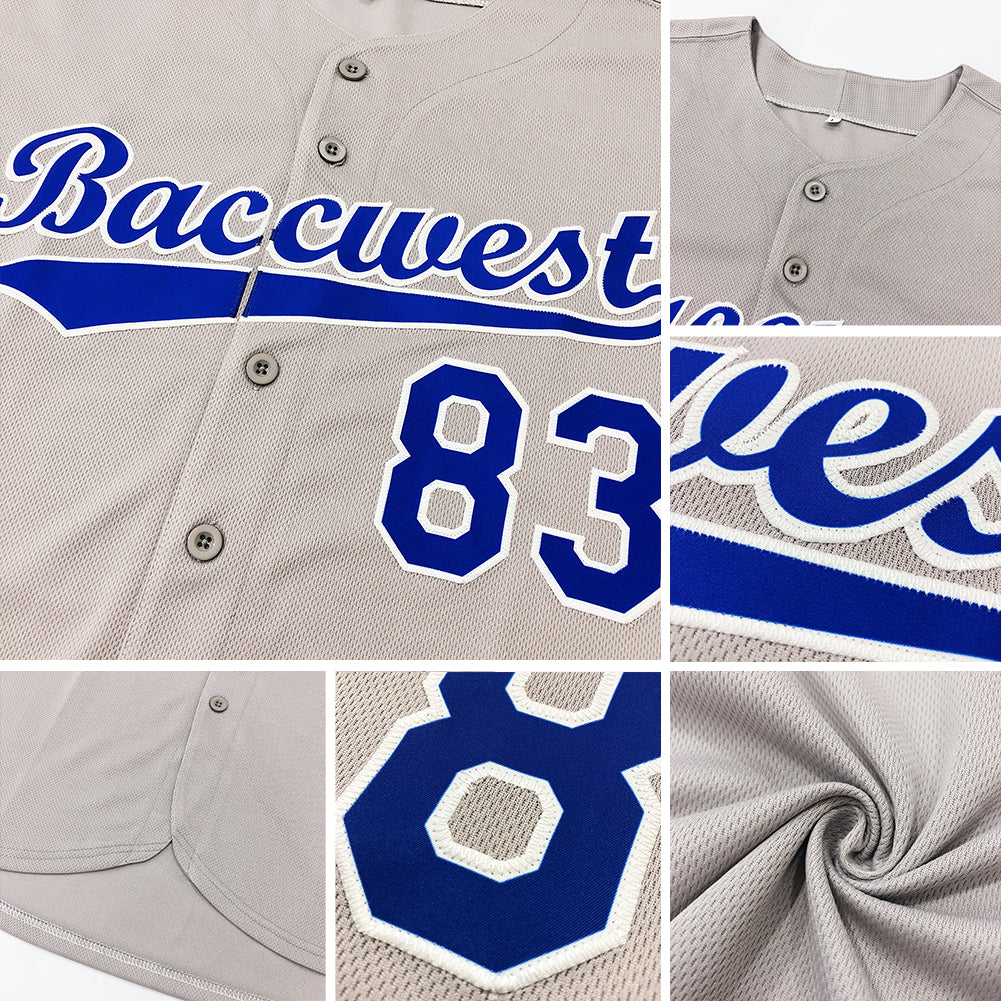 Custom Gray Red-Navy Authentic Baseball Jersey view 6