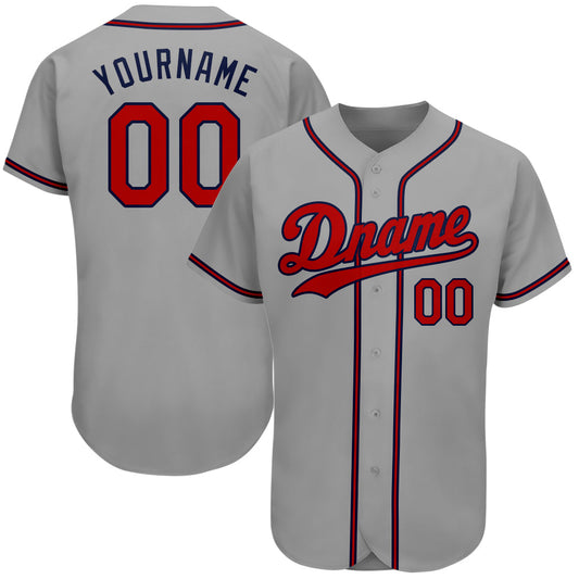 Custom Gray Red-Navy Authentic Baseball Jersey - Main View