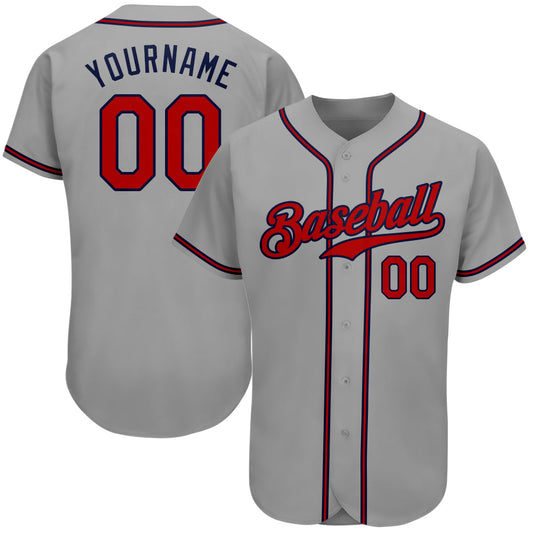 Custom Gray Red-Navy Authentic Baseball Jersey - Main View