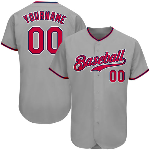 Custom Gray Red-Navy Authentic Baseball Jersey - Main View