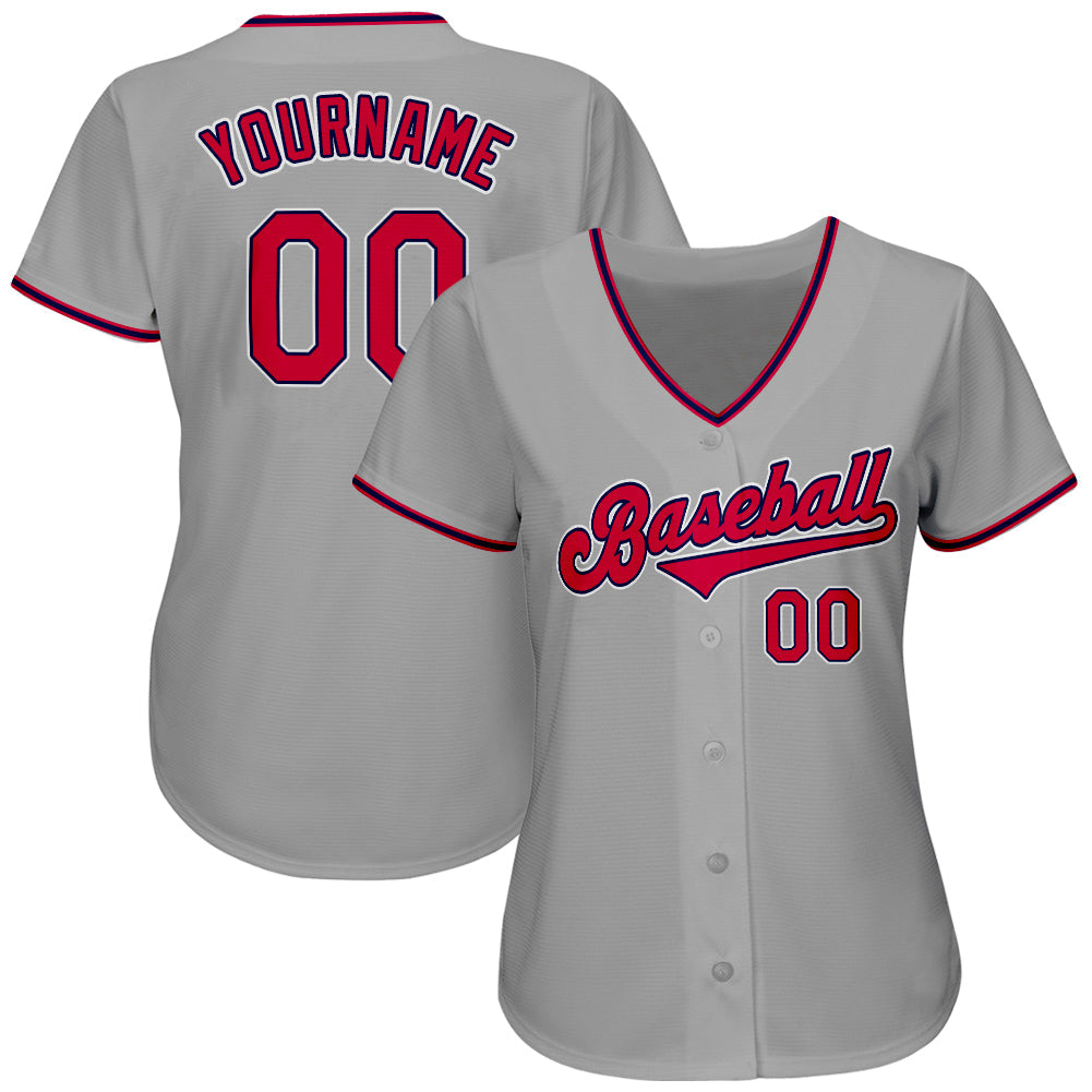 Custom Gray Red-Navy Authentic Baseball Jersey view 2