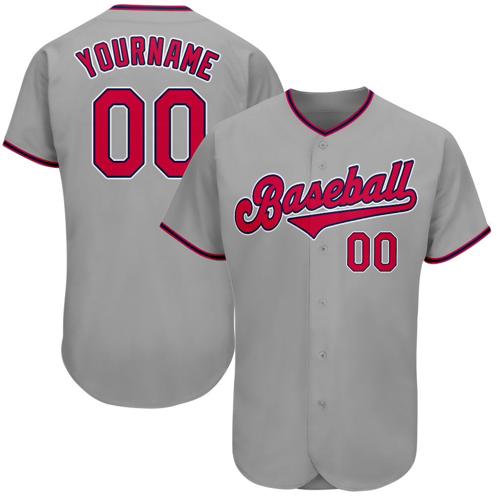 Custom Gray Red-Navy Authentic Baseball Jersey - Main View