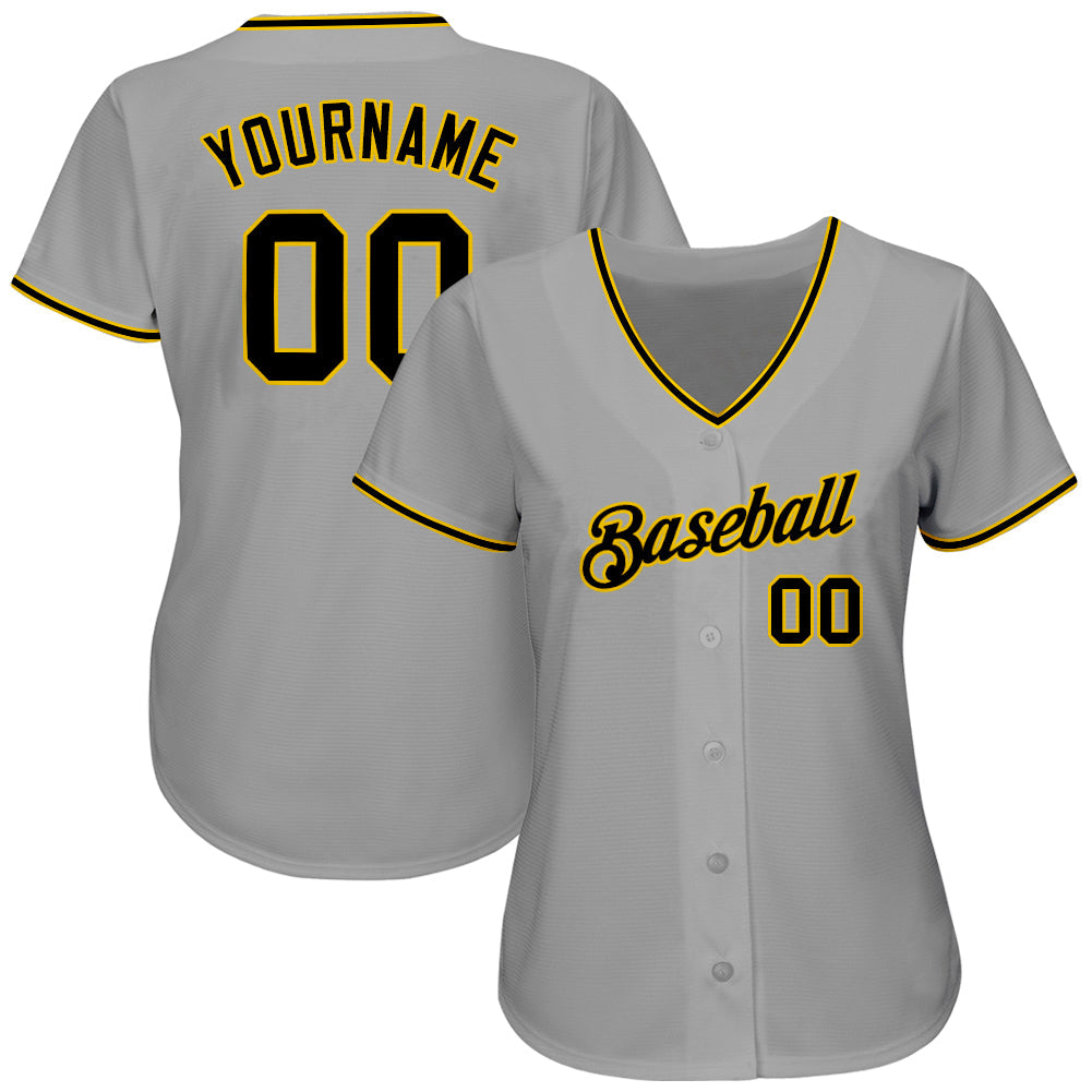 Custom Gray Black-Gold Authentic Baseball Jersey view 2