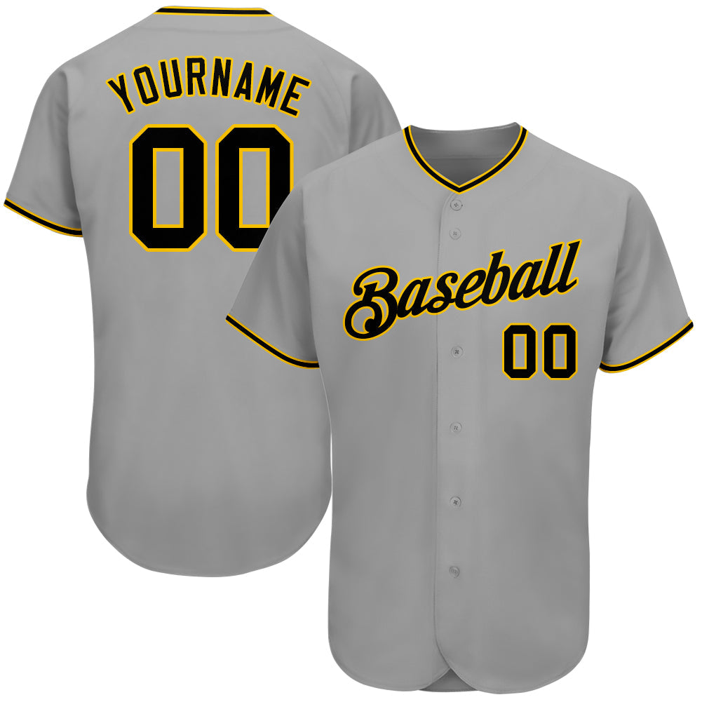 Custom Gray Black-Gold Authentic Baseball Jersey - Main View
