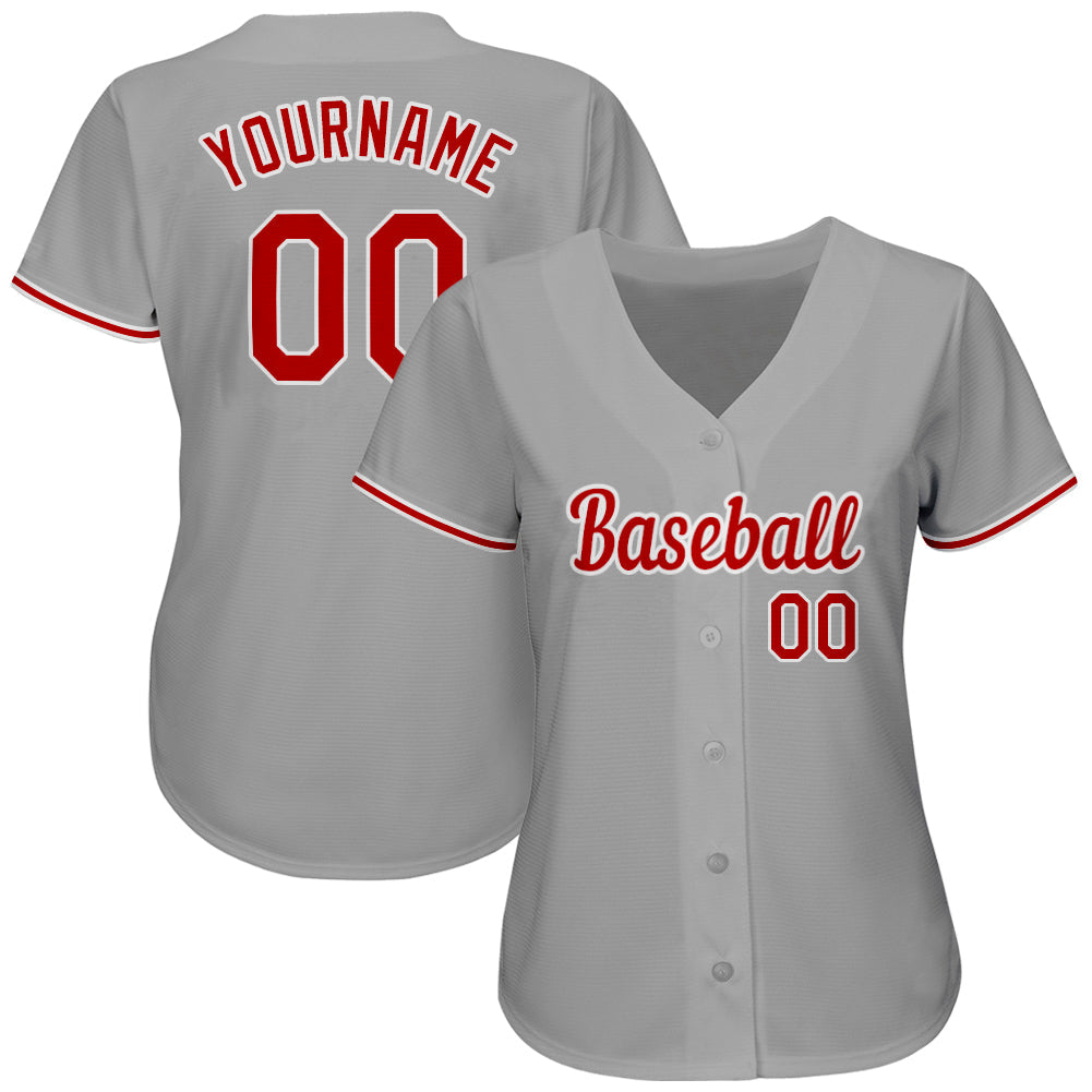 Custom Gray Red-White Authentic Baseball Jersey view 2