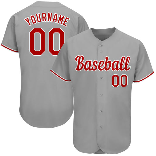 Custom Gray Red-White Authentic Baseball Jersey - Main View