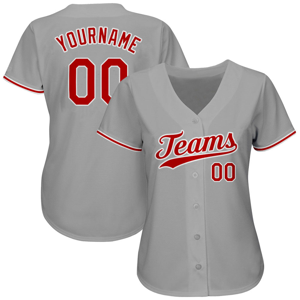 Custom Gray Red-White Authentic Baseball Jersey view 2