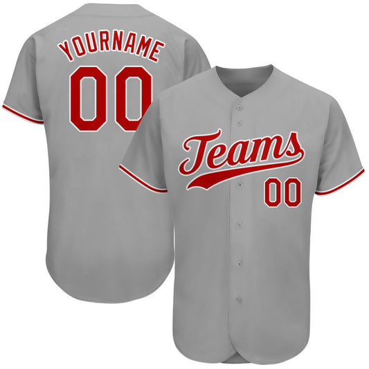 Custom Gray Red-White Authentic Baseball Jersey - Main View