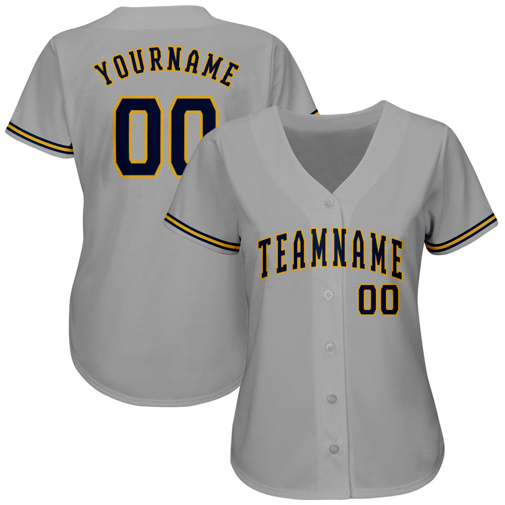 Custom Gray Navy-Old Gold Authentic Baseball Jersey view 2