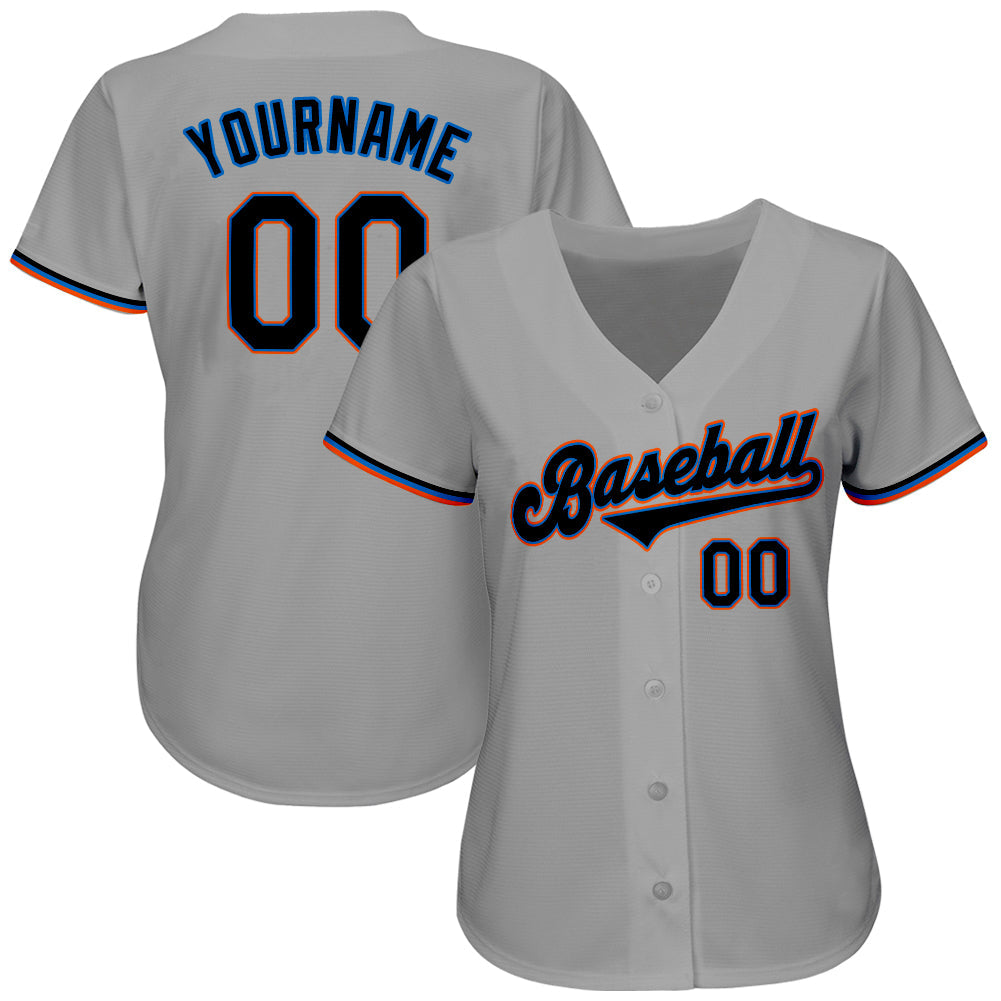 Custom Gray Black-Light Blue Authentic Baseball Jersey view 2