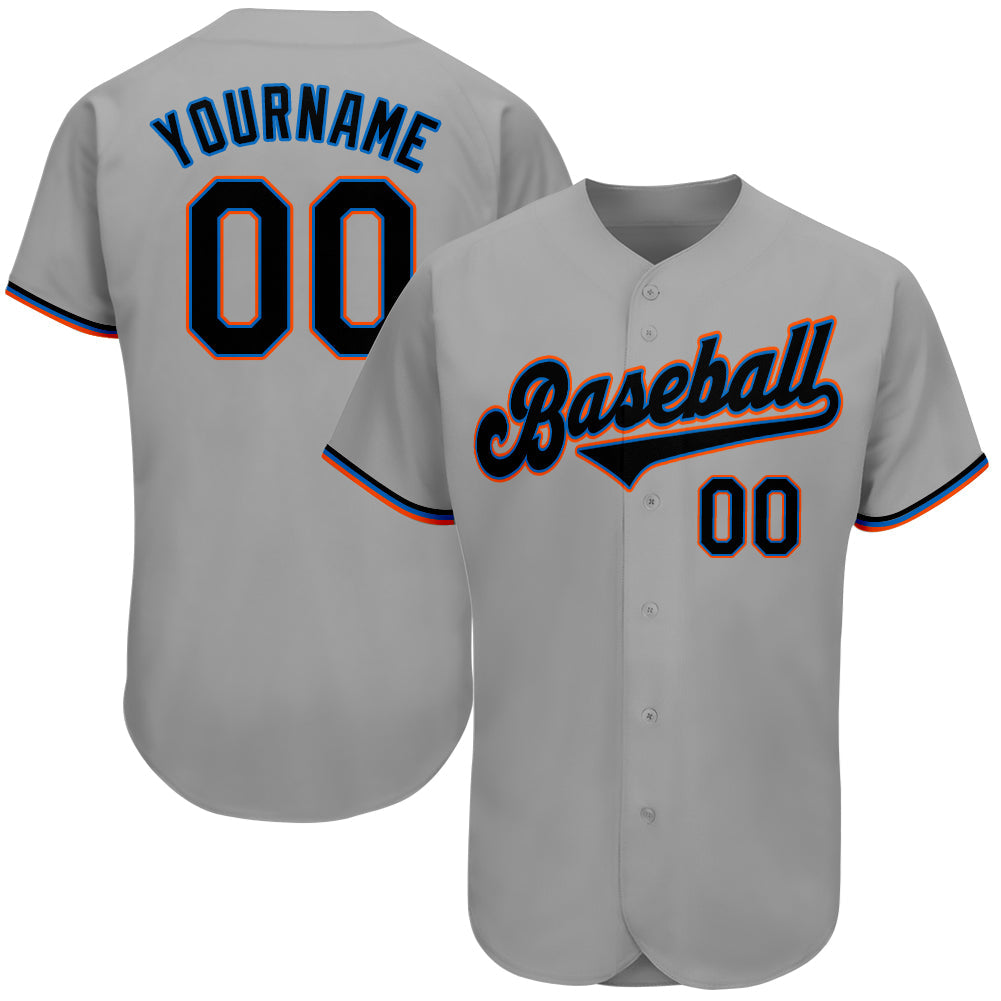 Custom Gray Black-Light Blue Authentic Baseball Jersey - Main View