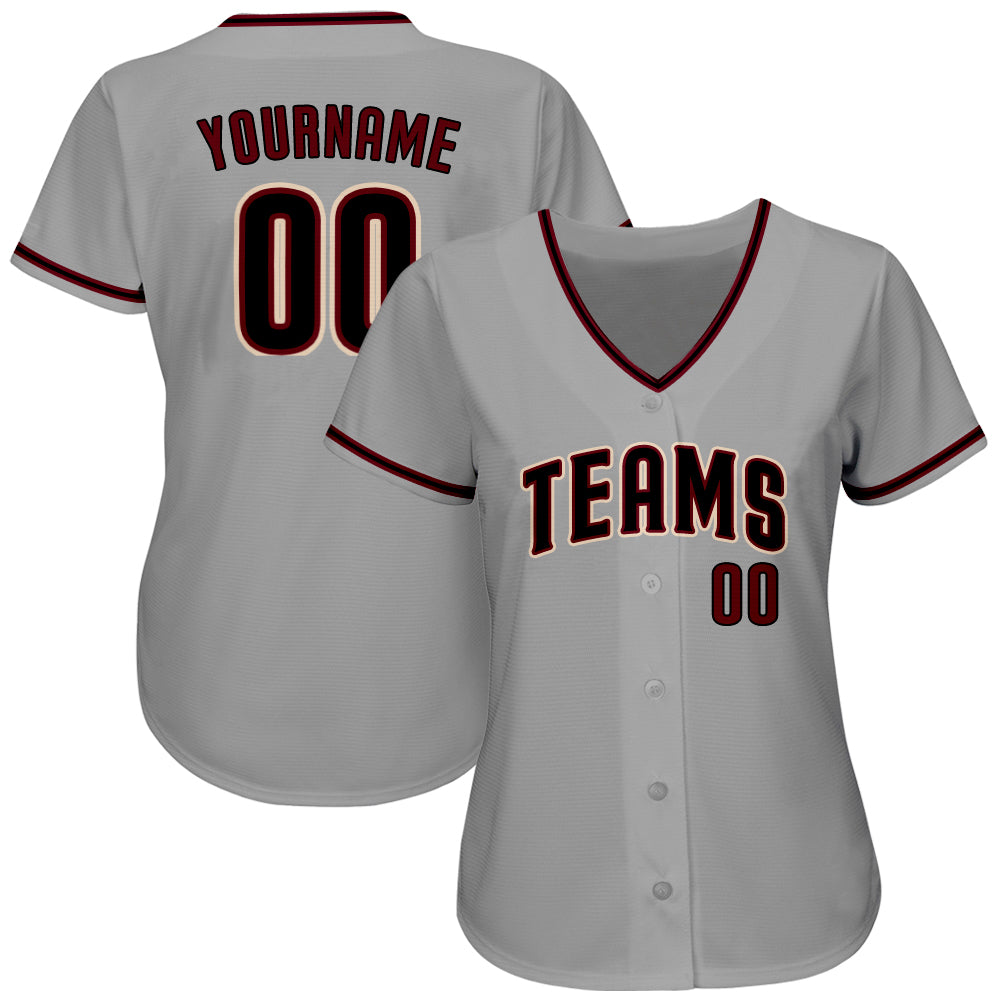 Custom Gray Black-Crimson Authentic Baseball Jersey view 2