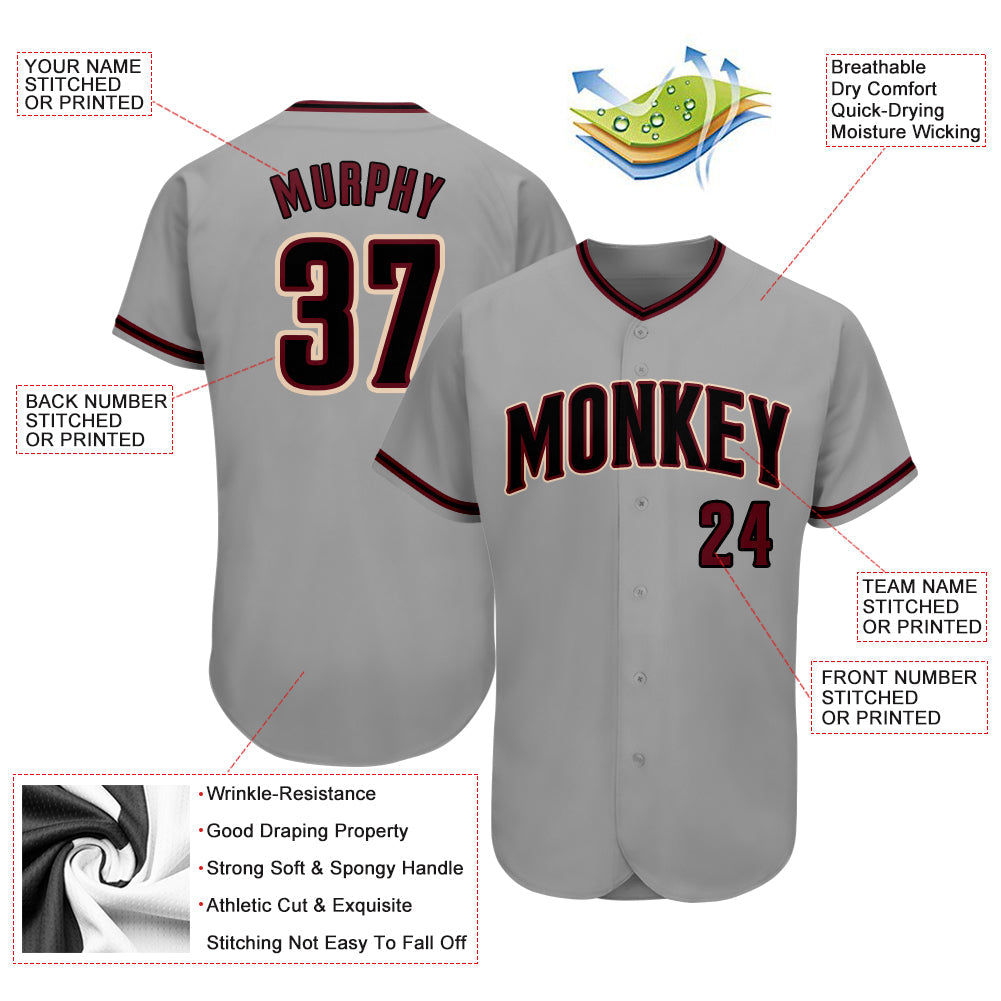 Custom Gray Black-Crimson Authentic Baseball Jersey view 3
