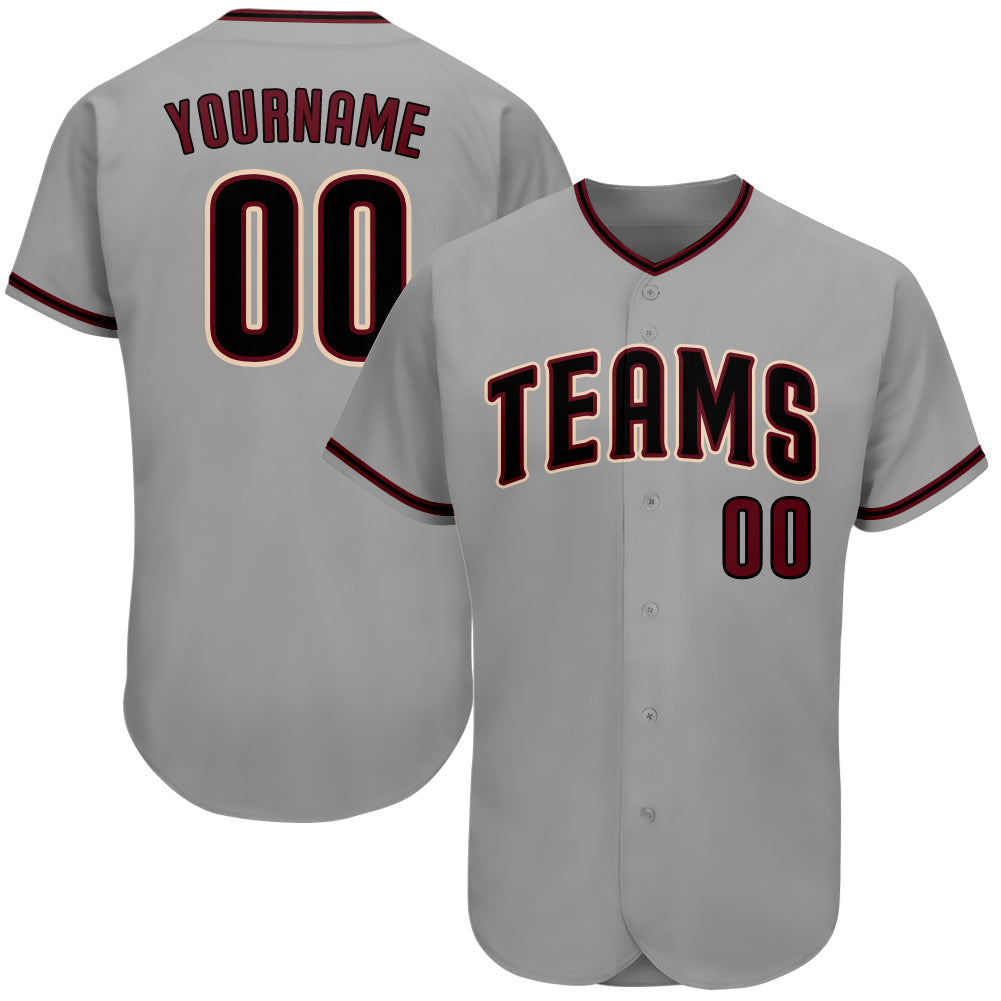 Custom Gray Black-Crimson Authentic Baseball Jersey - Main View