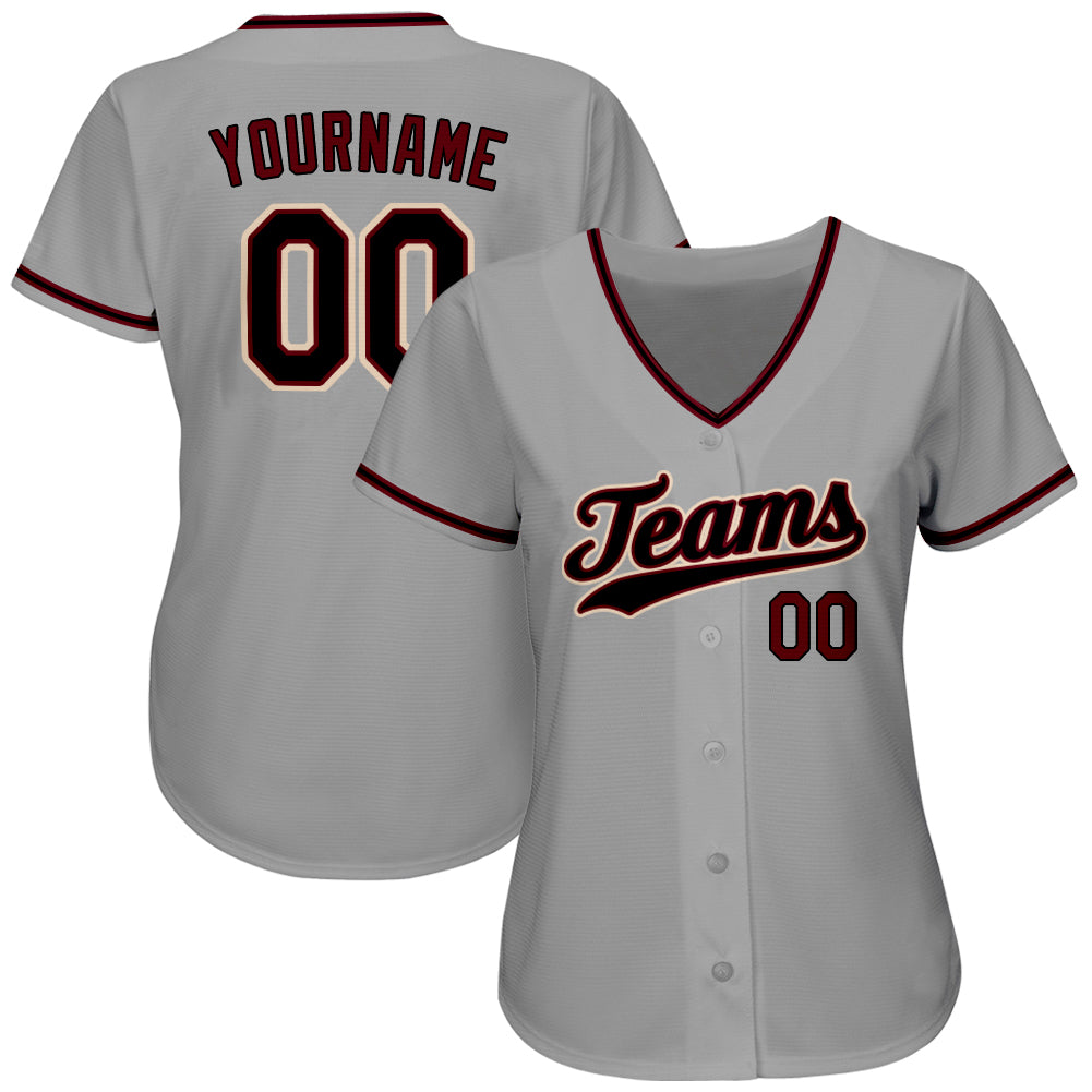Custom Gray Black-Crimson Authentic Baseball Jersey view 2