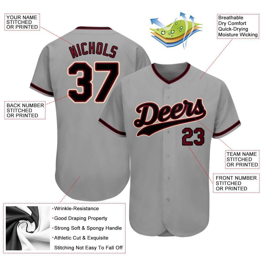 Custom Gray Black-Crimson Authentic Baseball Jersey view 3