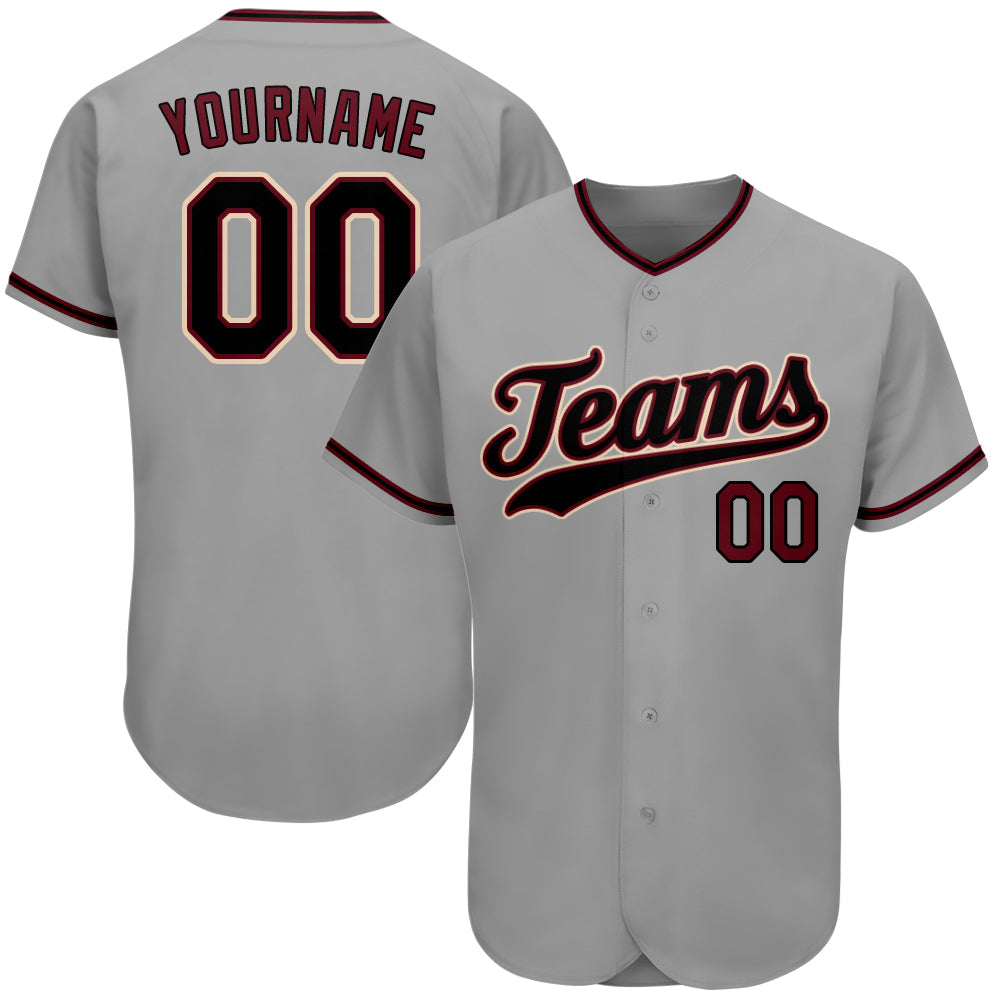 Custom Gray Black-Crimson Authentic Baseball Jersey - Main View