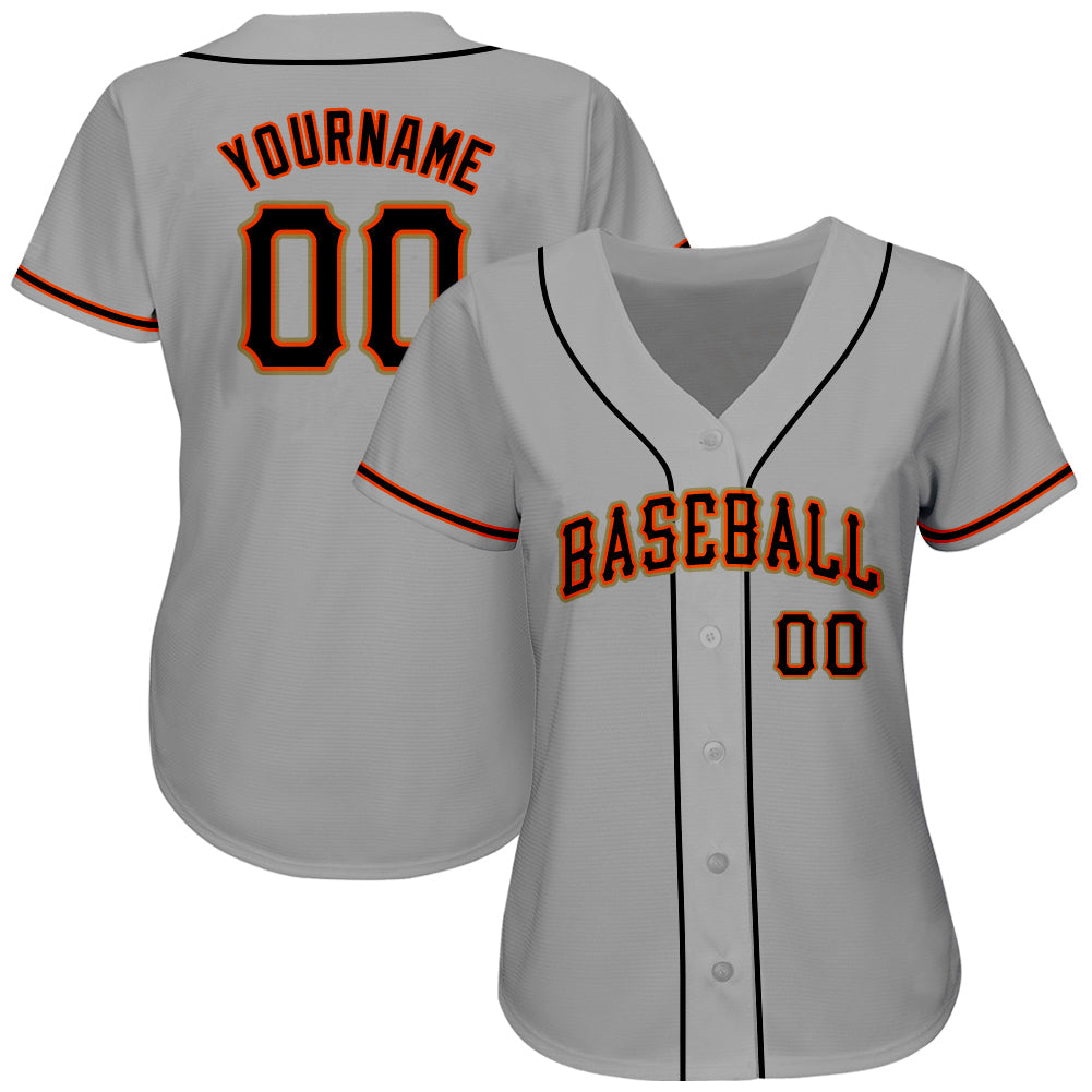 Custom Gray Black-Orange Authentic Baseball Jersey view 2