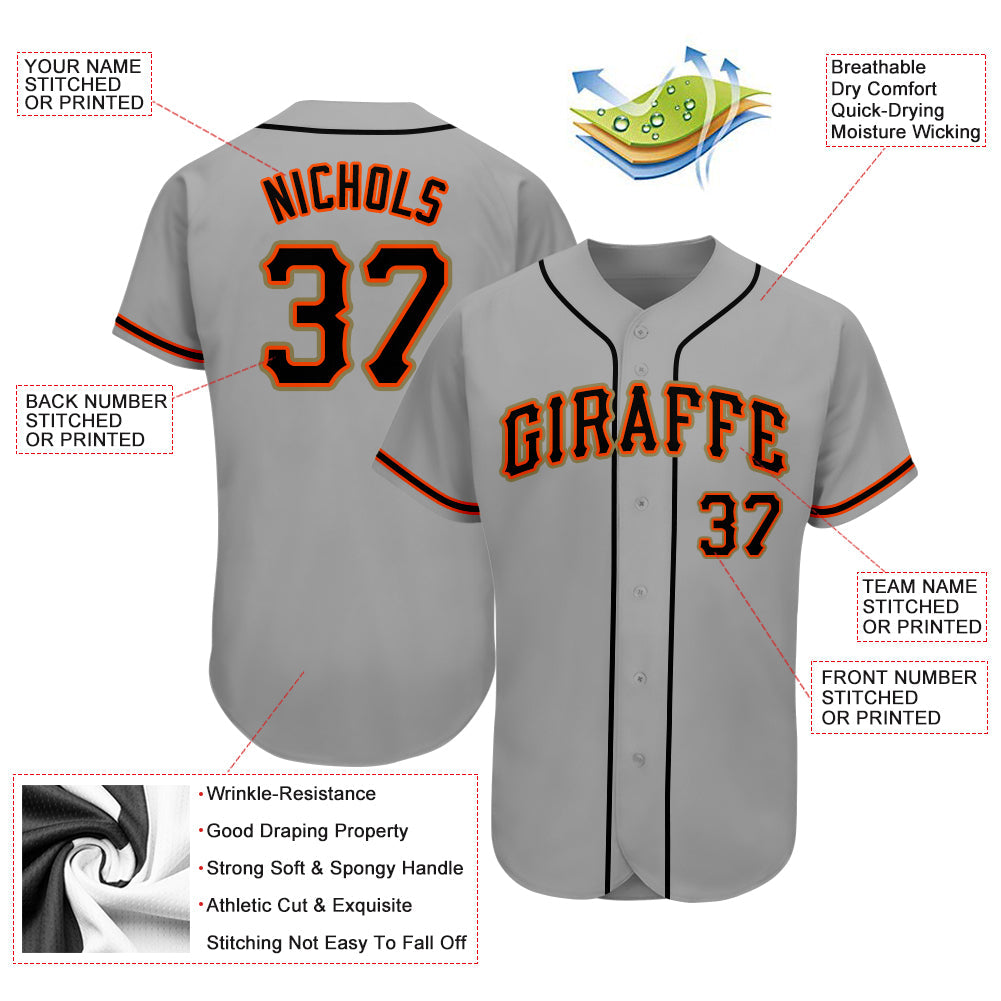 Custom Gray Black-Orange Authentic Baseball Jersey view 3