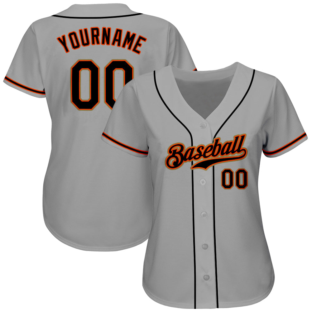 Custom Gray Black-Orange Authentic Baseball Jersey view 3