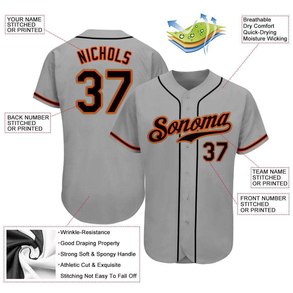 Custom Gray Black-Orange Authentic Baseball Jersey view 4