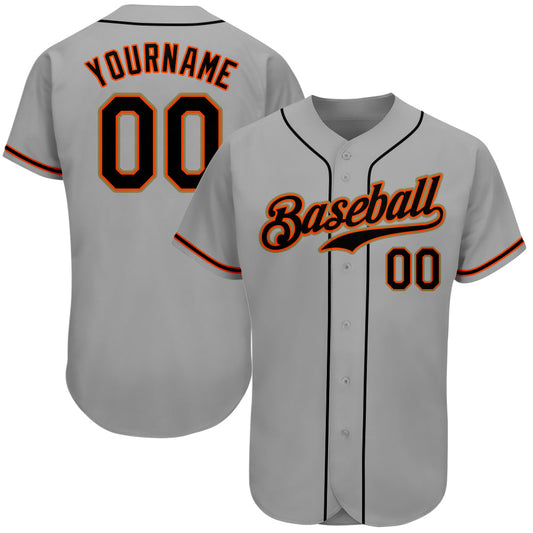 Custom Gray Black-Orange Authentic Baseball Jersey - Main View