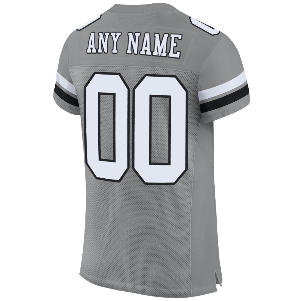 Custom Gray White-Black Mesh Authentic Football Jersey view 3