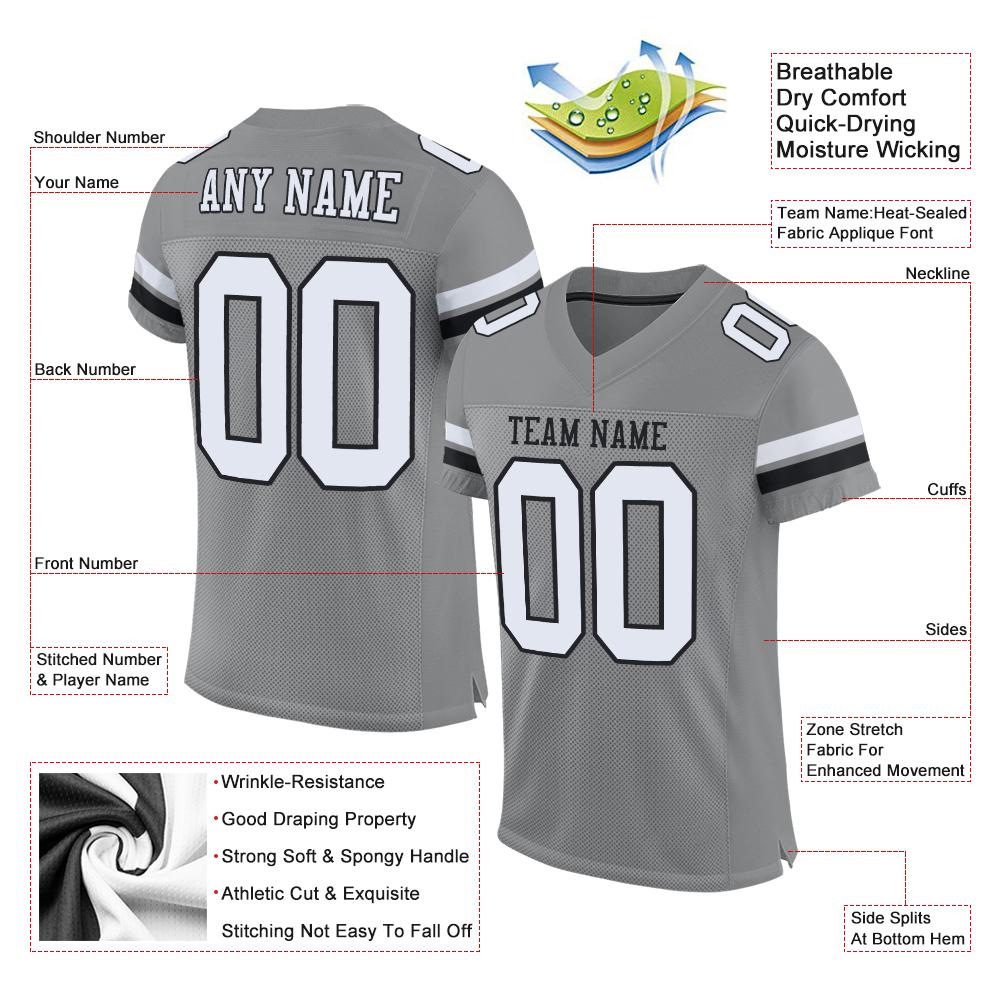 Custom Gray White-Black Mesh Authentic Football Jersey view 4