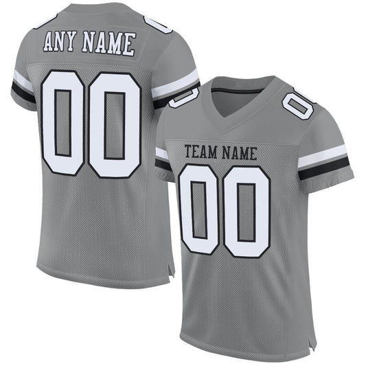 Custom Gray White-Black Mesh Authentic Football Jersey - Main View