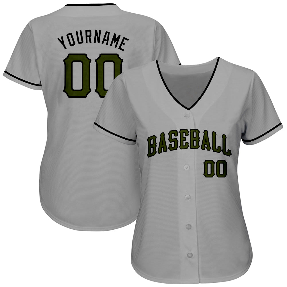 Custom Gray Olive-Black Authentic Memorial Day Baseball Jersey view 2