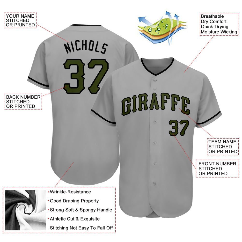 Custom Gray Olive-Black Authentic Memorial Day Baseball Jersey view 3