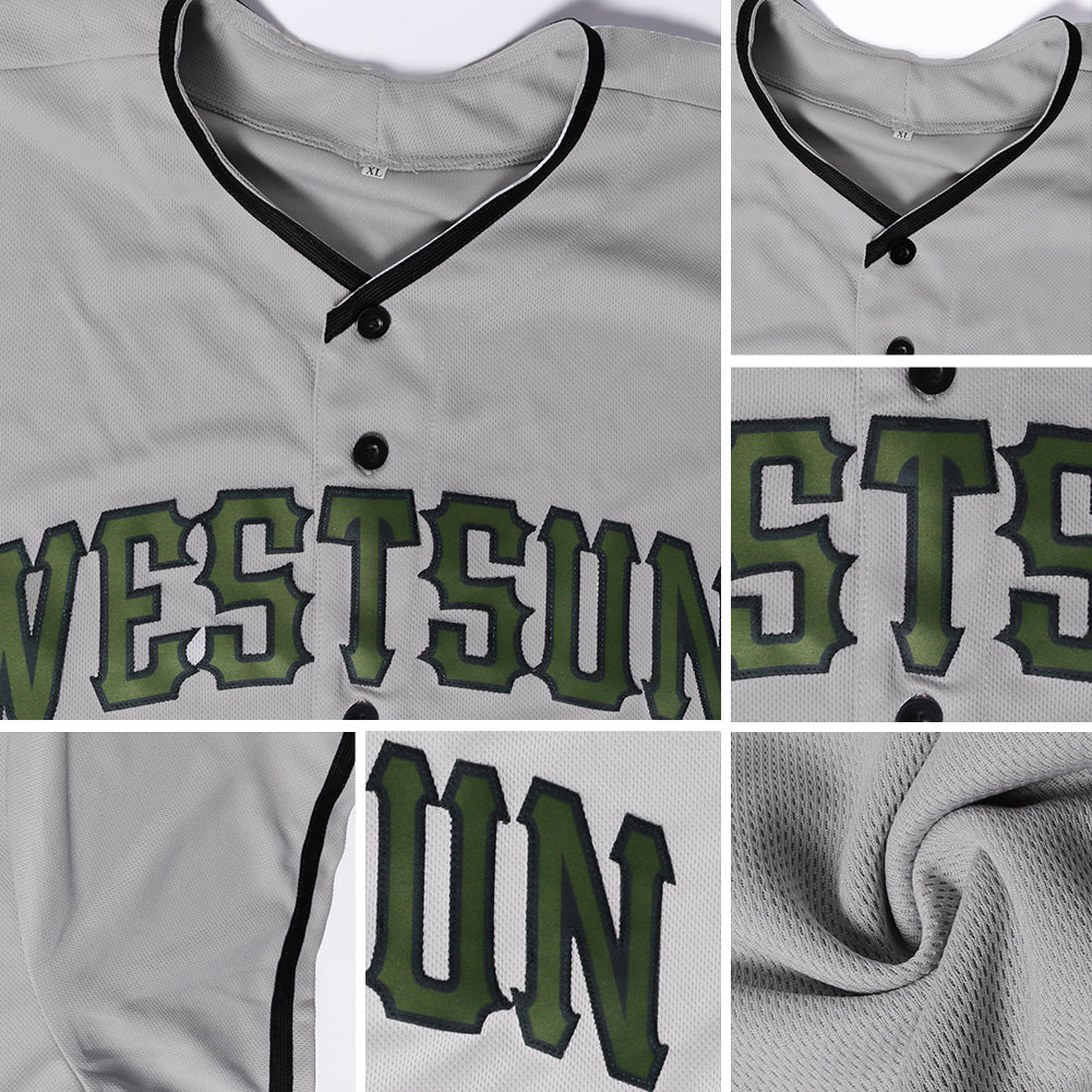 Custom Gray Olive-Black Authentic Memorial Day Baseball Jersey view 6