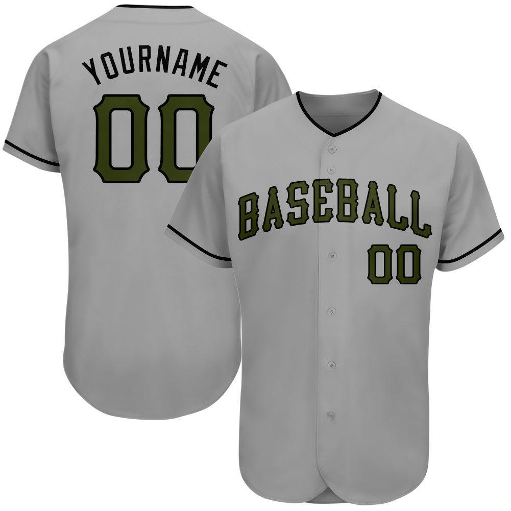 Custom Gray Olive-Black Authentic Memorial Day Baseball Jersey - Main View